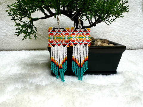 Fire White Geometric Beaded Earrings