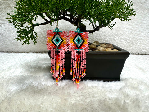 Pink Geometric Beaded Earrings