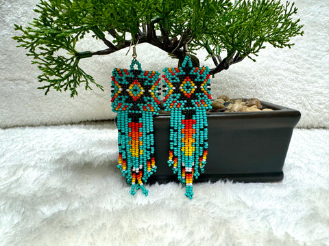 Turquoise Eye Geometric Beaded Earrings