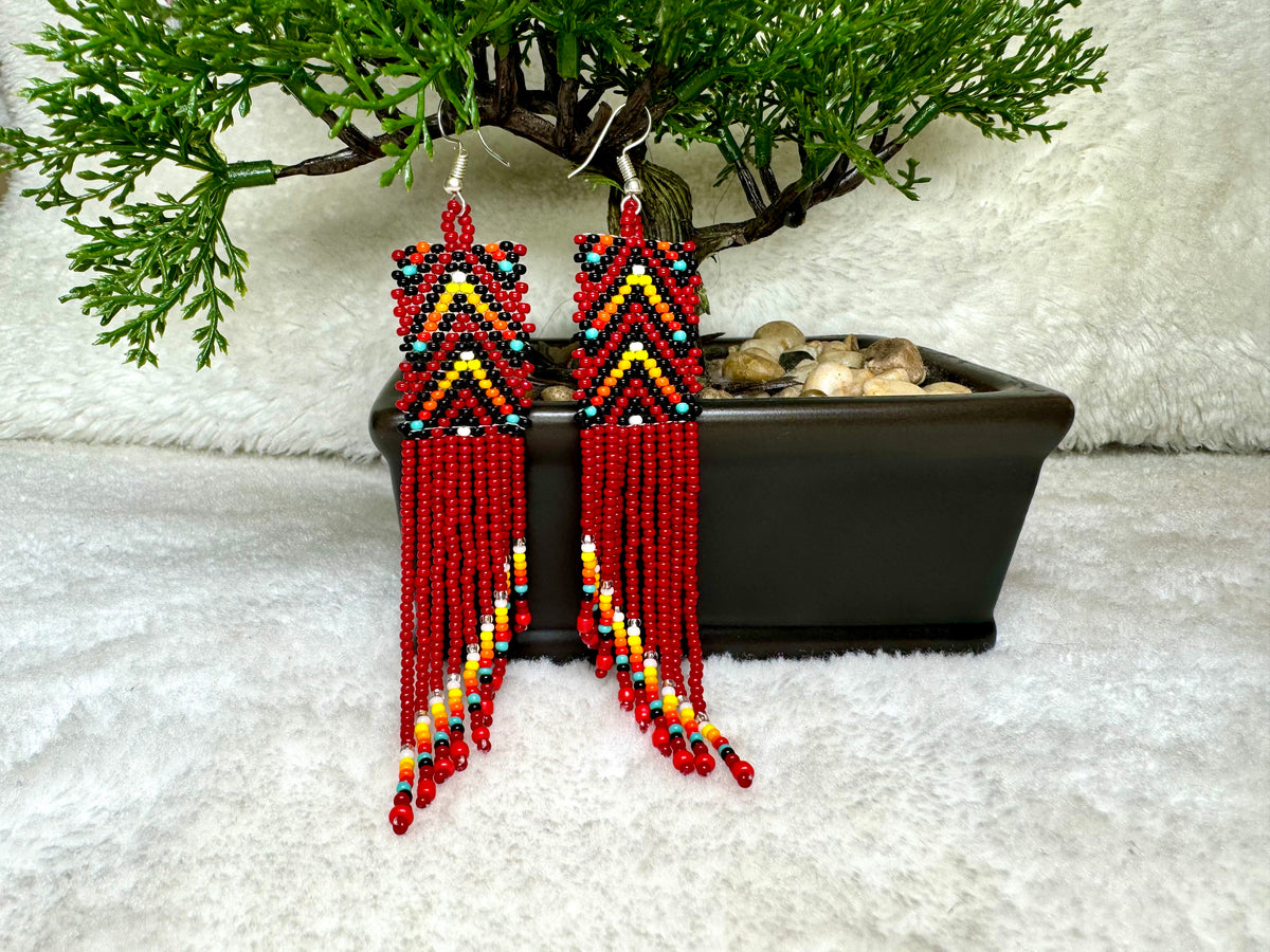 Beaded Geometric Fan Earrings