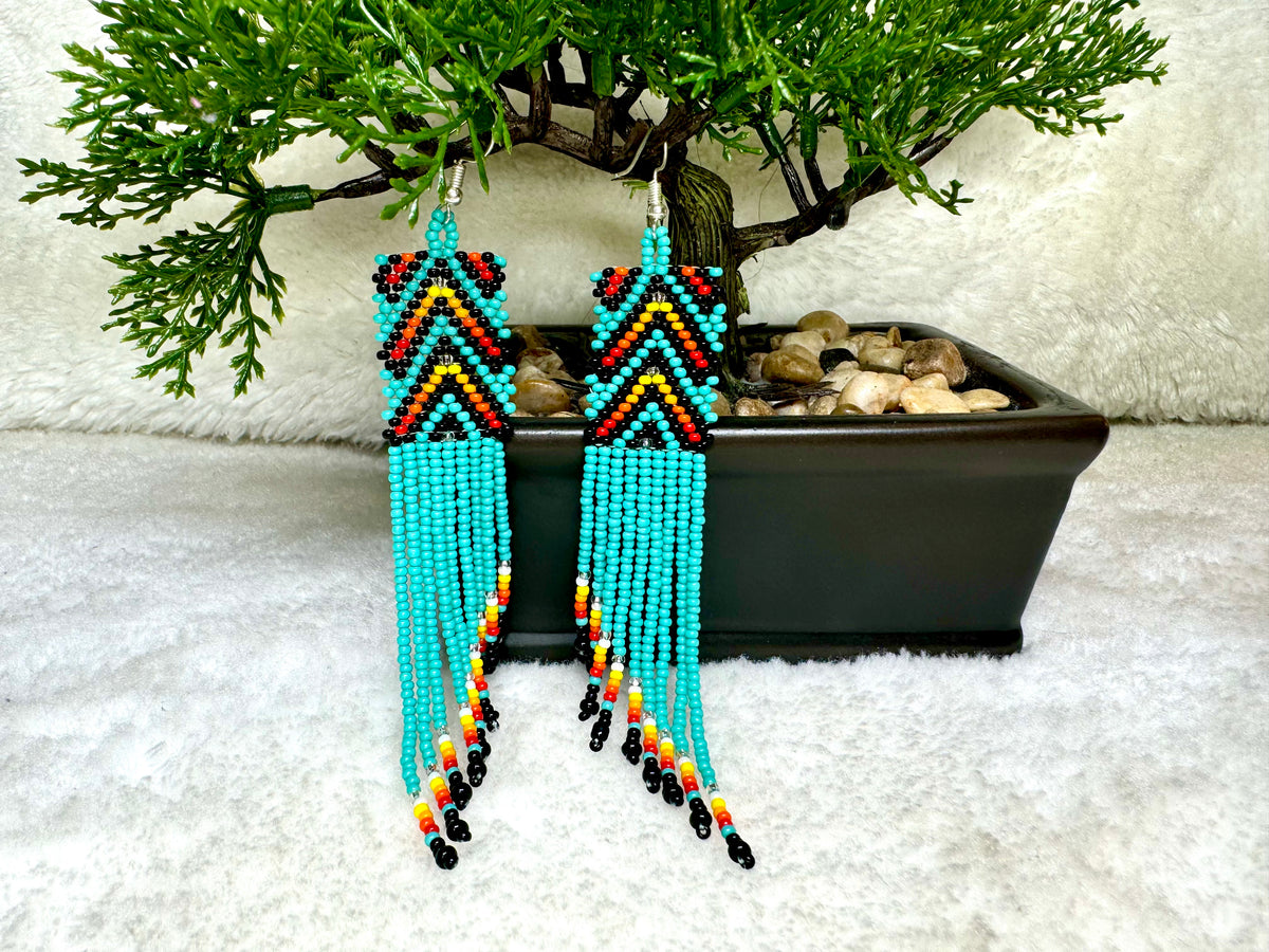 Beaded Geometric Fan Earrings