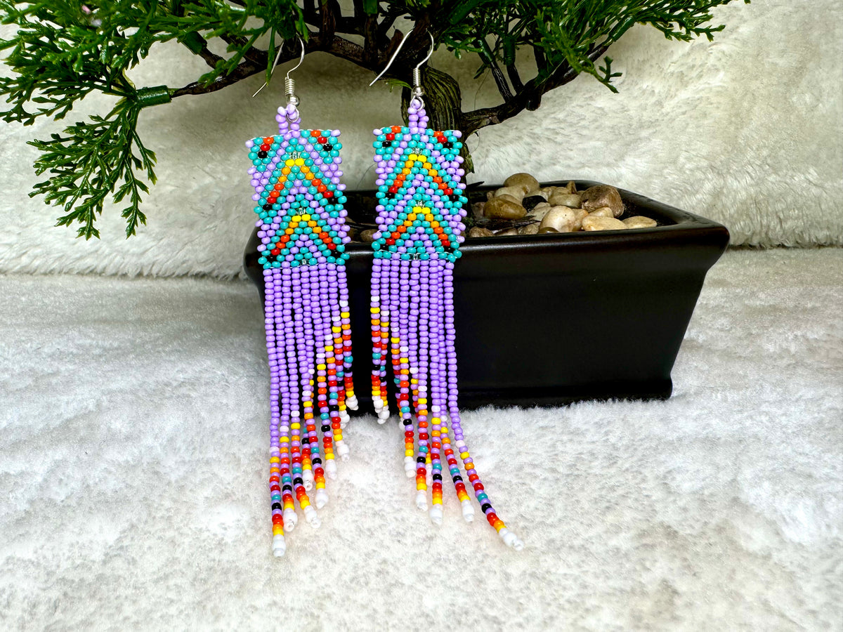 Beaded Geometric Fan Earrings