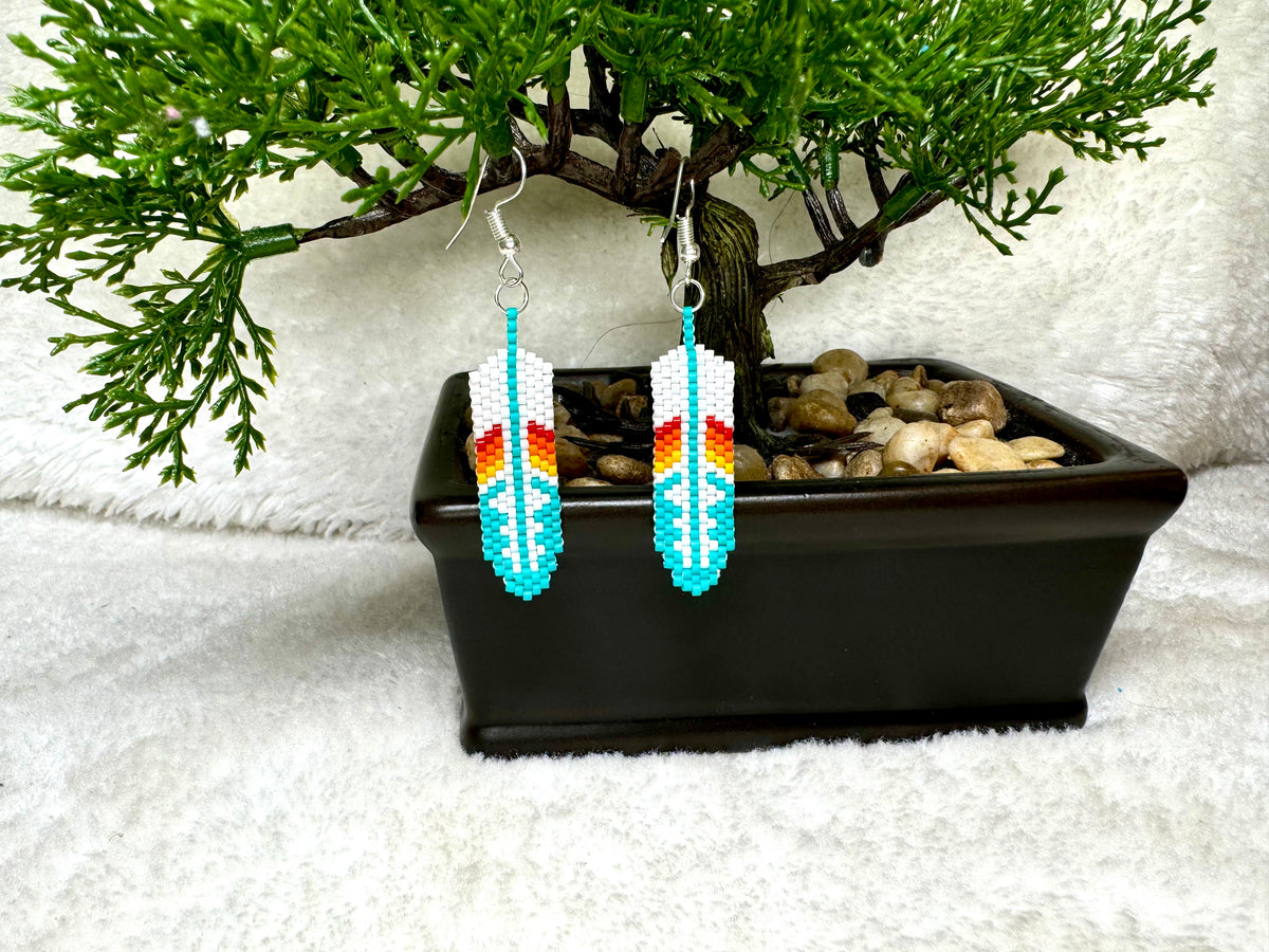 Small Beaded Feather Earrings