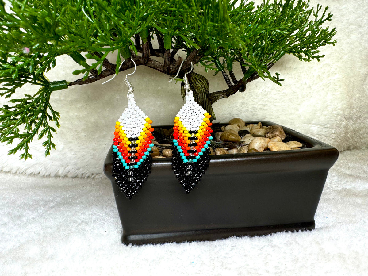 Beaded Fire Feather Earrings